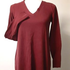Loft V-neck Tunic Sweater Burgundy Extra Smal